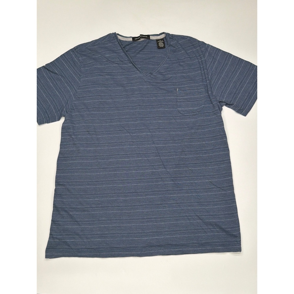 Michael‎ Brandon Mens Blue Stripe V Neck Pocket T Shirt Size M
